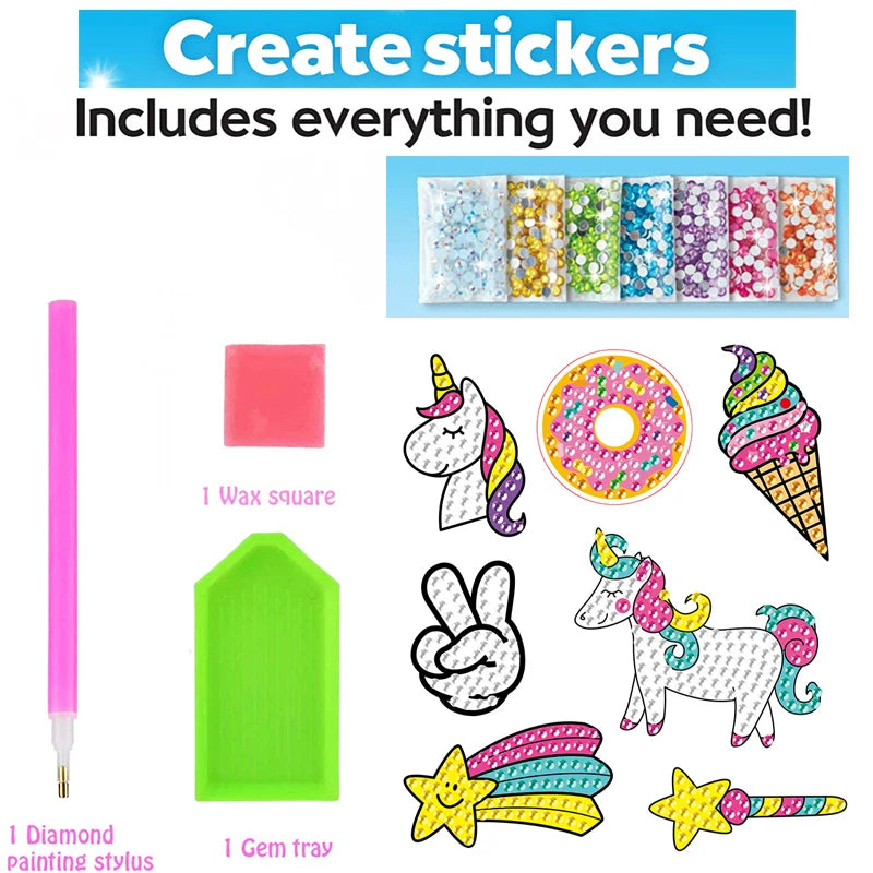 12 Create Big Gem Diamond Painting Sticker Kit Art Craft Girls Boys Unicorn Animal Sealife Magical Mosaic Dot Sticky Toys Gif