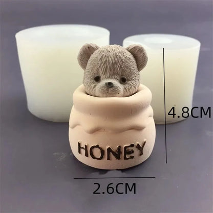Cute Bear Honey Jar Silicone Candle Mold Chocolate Cake Ice Cube Mold Aromatherapy Plaster Drop Glue Mold Candle Making Suppl
