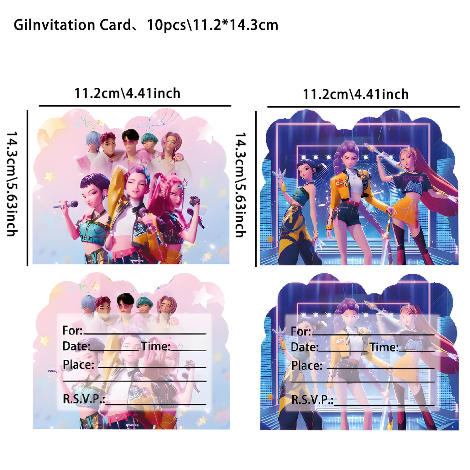 12PCS Cute Cartoon Birthday Party Invitation Cards Single & Double Sided Theme Kids Fans Event Party Favors