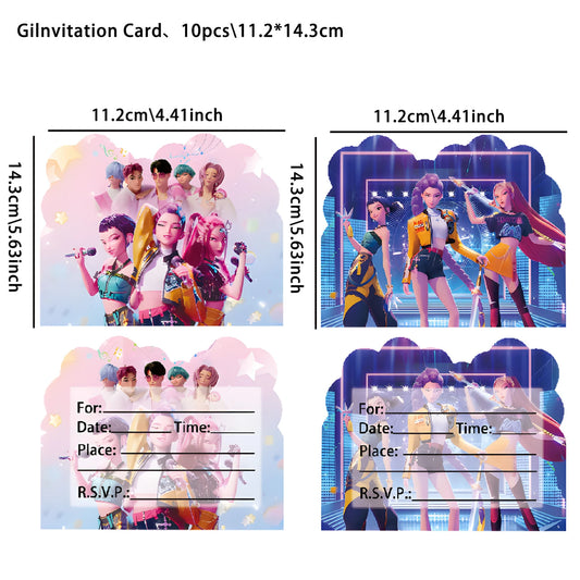 12PCS Cute Cartoon Birthday Party Invitation Cards Single & Double Sided Theme Kids Fans Event Party Favors