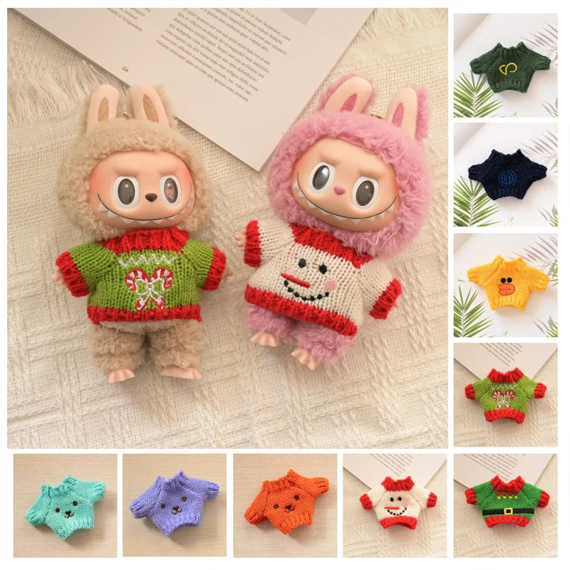 17cm Cute Mini Plush Doll'S Clothes Outfit Accessories For Korea Kpop Exo Labubu Idol Dolls Christmas Knitted Sweater Kid Gif