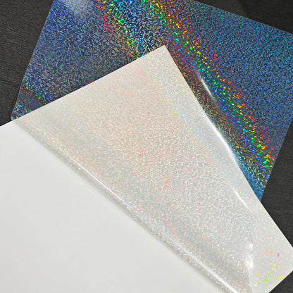 50pcs Holographic Sticker Paper 2.9 X 4.1 Inch Clear Vinyl Self-Adhesive Waterproof Transparent Cold Laminating Film for Craf