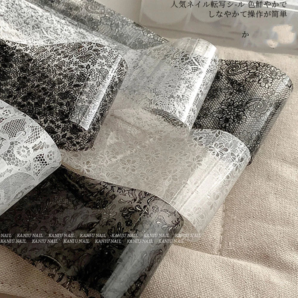 10 Rolls 4x50CM Black White Lace Transfer Nail Sticker Sexy Flower Lace Nail Art Transfer Foils Paper for DIY Manicure Decals