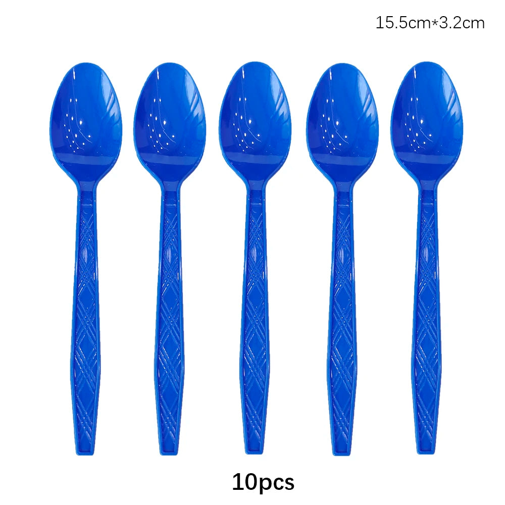 Disposable Knife Fork Spoon Cutlery Set Pink Blue Disposable Tableware Birthday Party Decorations Wedding Baby Shower Supplie