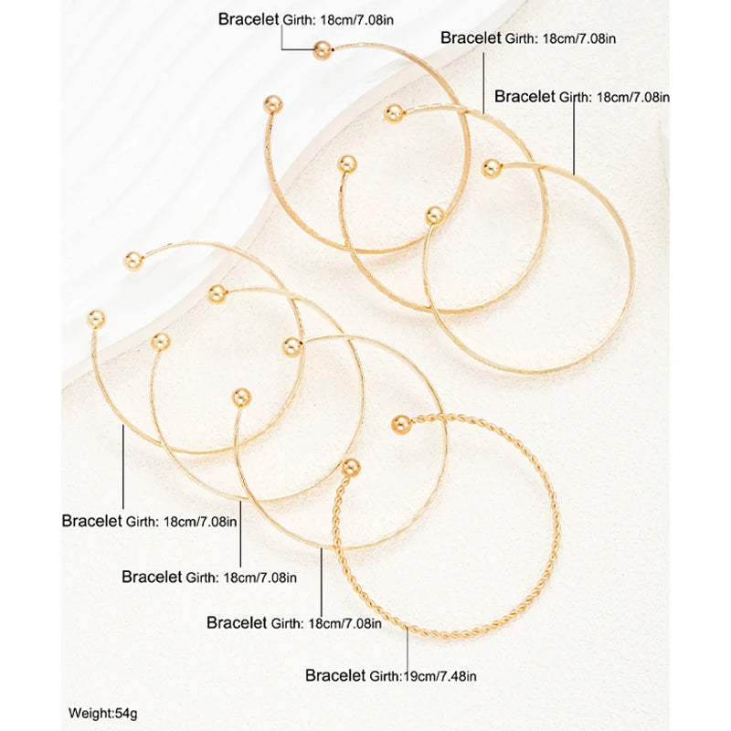 7 Pcs/Set Punk Gold Color Bracelets for Women Streetwear Goth Heart Prints Metal Design Open Bangle Fashion Jewelry Gifts 202