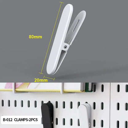 Home Office Pegboard Wall Storage Panel, PP Plastic Hole Board with Multi Hooks Shelf for Study Desk Stationery, Black White 