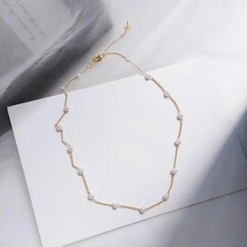 New Beads Women's Neck Chain Kpop Pearl Choker Necklace Gold Color Goth Chocker Jewelry On The Neck Pendant 2022 Collar For G
