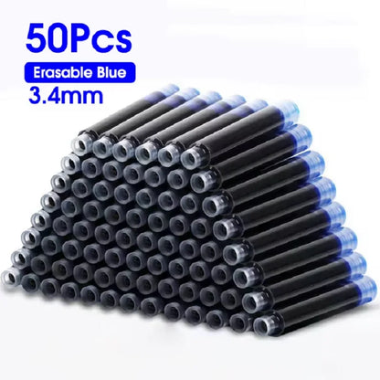 50pcs Fountain Pen Ink Cartridge Refills Bottle Disposable 3.4mm Bore Diameter School Office Stationery Supplies Calligraphy 