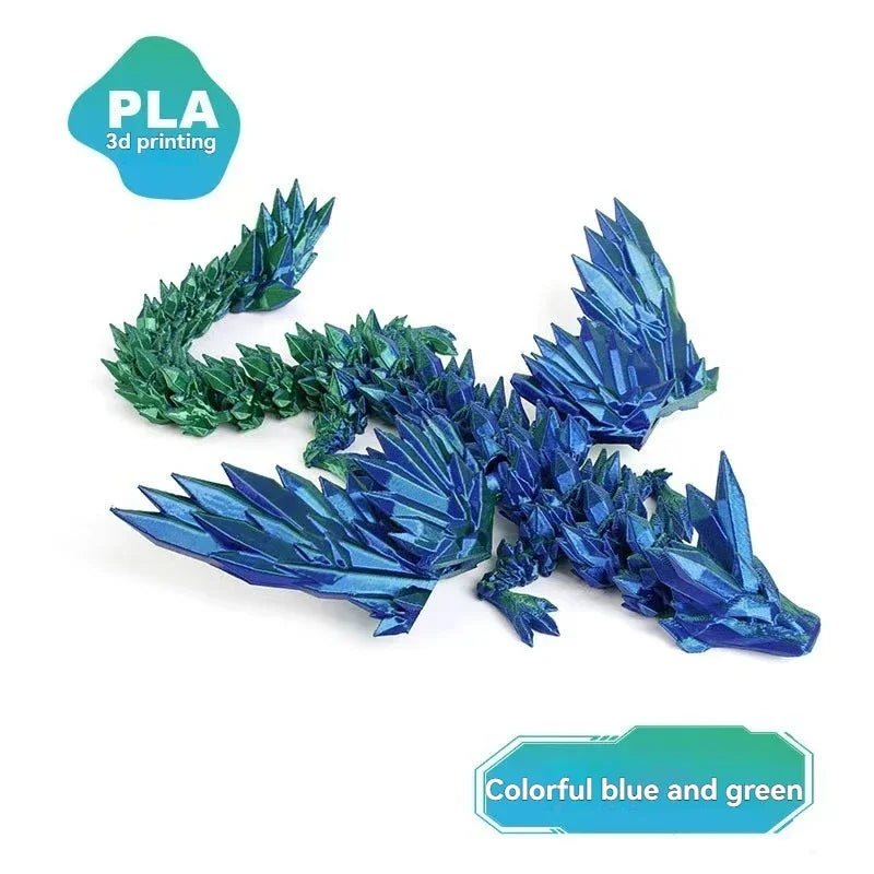 3D Printed Dragon Colorful Gem Dragon Figurines Movable Joint Rotatable Articulated Dragon Crafts Desktop Western Action Figu