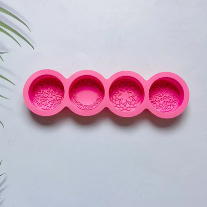 3D Handmade Silicone Soap Mold 4 Types Flower Soap Making Mould DIY Circular Shape Soaps Craft Tools Round Mooncake Mold