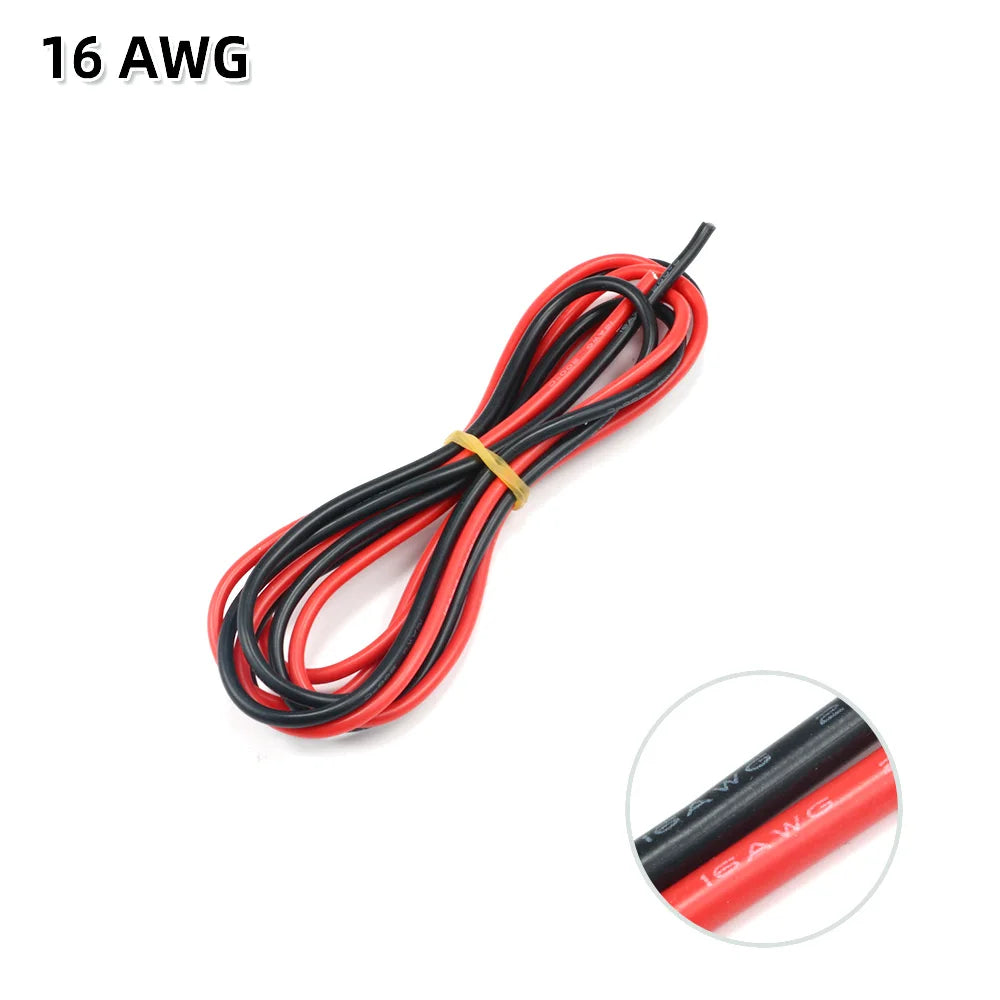 2 Meter Silicon Wire 8 10 12 14 16 18 20 22AWG Heatproof Soft Silicone Silica Gel Wire Cable (1Meter Red+1Meter Black) ) - 16