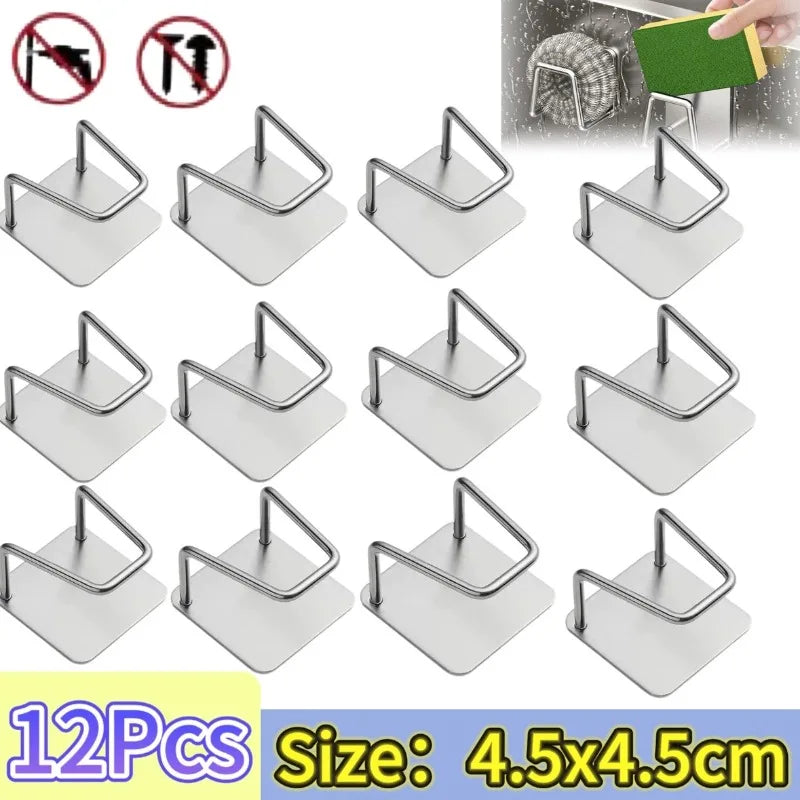 Kitchen Sponges Holder Stainless Steel Sink Shelf Adhesive Holders Drain Drying Rack Wall Hooks Accessories Storage Organizer