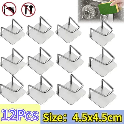 Kitchen Sponges Holder Stainless Steel Sink Shelf Adhesive Holders Drain Drying Rack Wall Hooks Accessories Storage Organizer