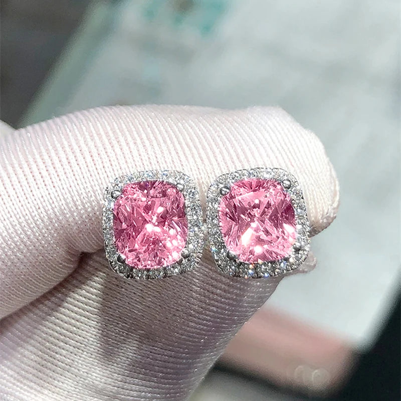 CAOSHI Luxury Women's Stud Earrings for Party Dazzling Pink/White/Yellow Zirconia Accessories Exquisite Design Jewelry Chic G