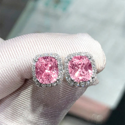 CAOSHI Luxury Women's Stud Earrings for Party Dazzling Pink/White/Yellow Zirconia Accessories Exquisite Design Jewelry Chic G