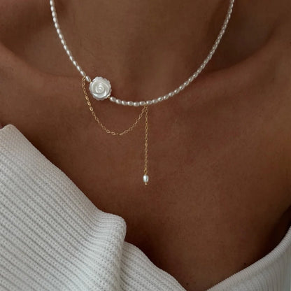 Minimalist Pearl Necklace for Women New Style Luxury Sensation Tassel Cold Tone Feng Shui Xiaomi Bead French Collar Chain - Q
