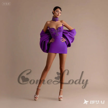 Comelody Fashionable Graduation Dresses for Weddings Appliques Sweetheart Sheath Mini Cape Prom Vestidos De Gala Customized