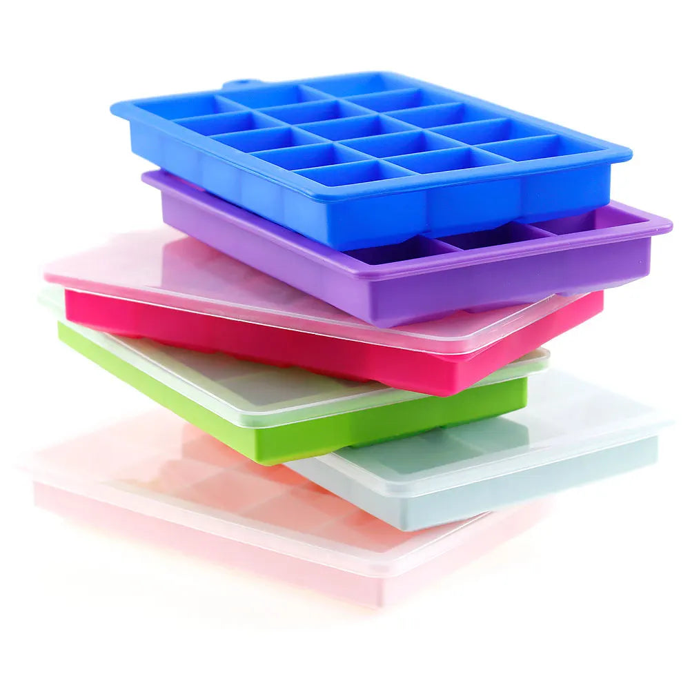 Silicone world Silicone Ice Cube Mold 15/24 Grids Square With Lids Trays Icecream Cold Drinks Whiskey Cocktails Tools Ice Mol