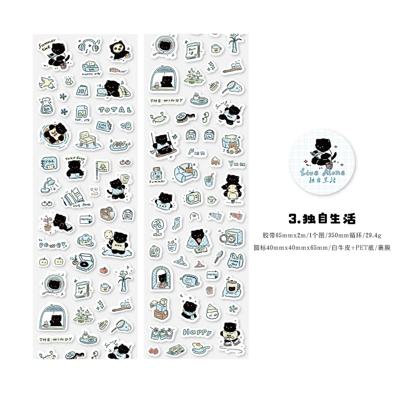 Journal GO 6.5x200cm Kitten Life Diary Tape Sticker Decorative Collage Adhesive DIY Scrapbooking Masking Tape Lovely Cat Stic