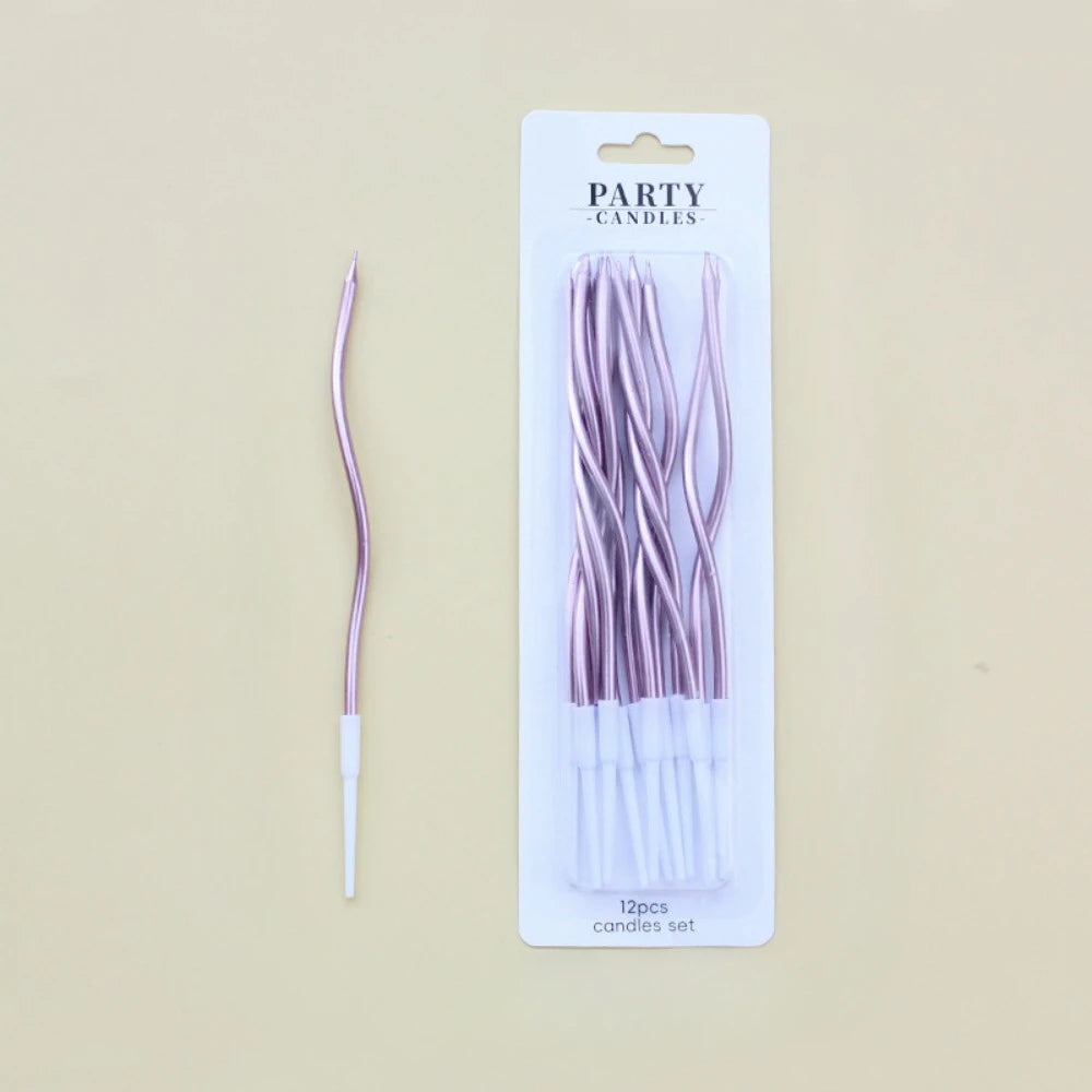 12/48pcs/1case Birthday Candles Spiral Cake Candles Long Thin Cake Candles For Wedding Party And Cake Decoration - 12PC Rose 