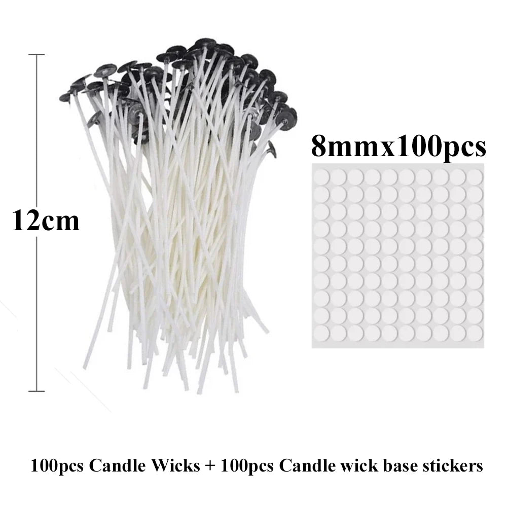 Smokeless Candle Wicks 2.6-20cm Pre-Waxed Cotton Core Wicks with Metal Sustainer Tabs DIY Handmade Candle Making Tools - 12cm