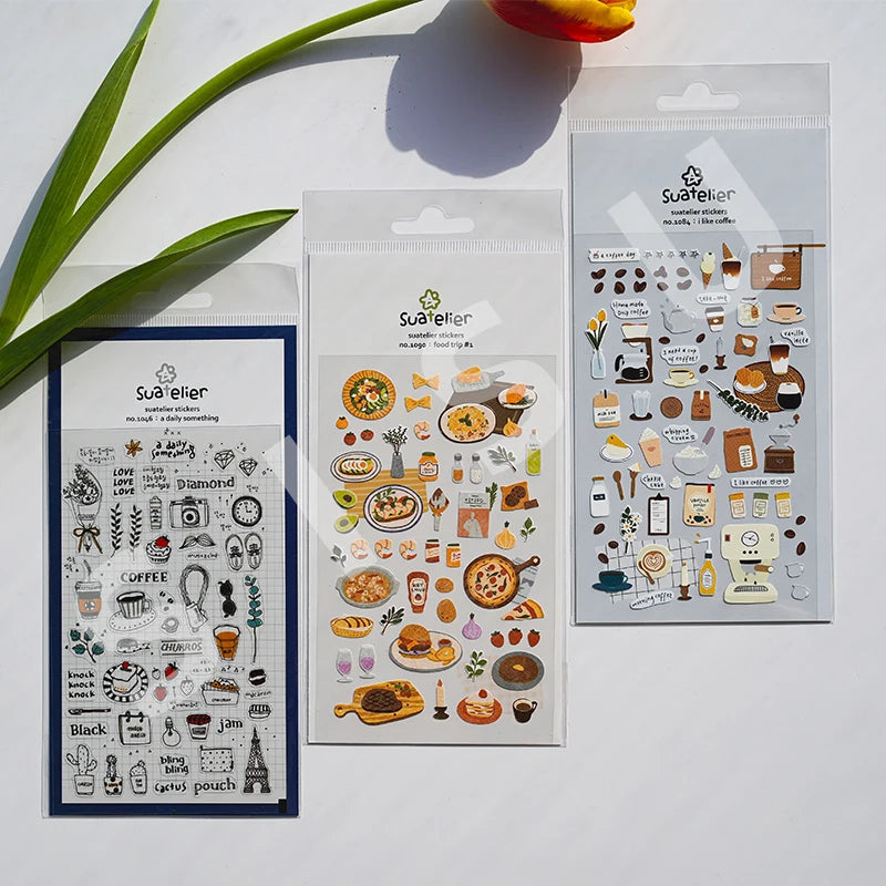 Suatelier Foods Stickers Aesthetic Scrapbooking Cute Junk Journal Ephemera Korean Deco Sticker Planner Diary DIY Craft Suppli