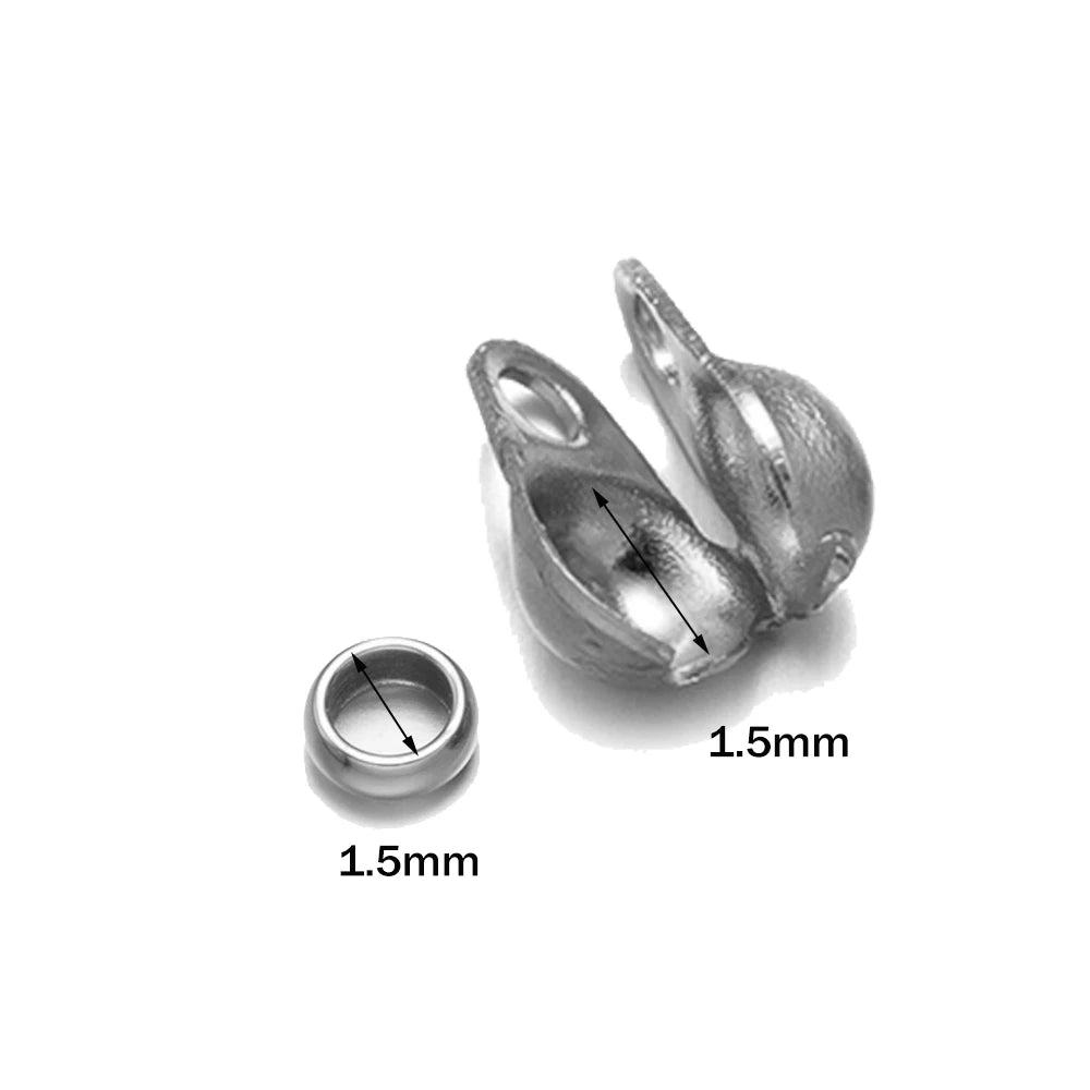 50pcs Stainless Steel Crimp Bead Tips Knot Covers Clamshell Fold-Over Bead Tips with 50pcs End Caps for Jewelry Making Craft 