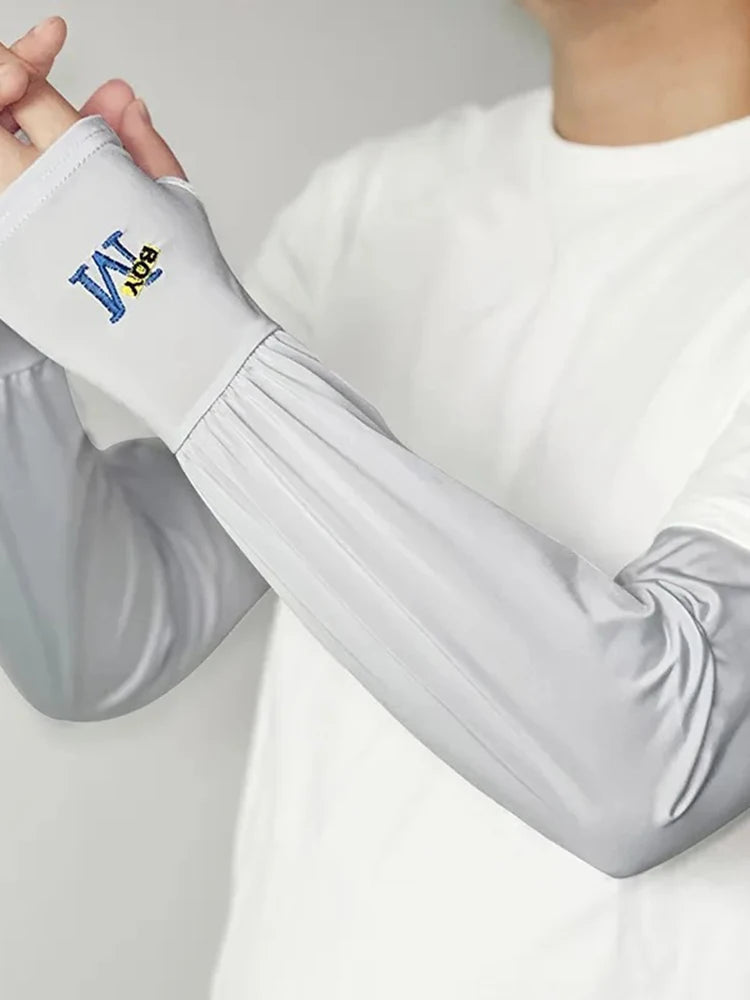 1 Pair Mens Ice Arm Sleeves Sunscreen Elastic Driving Gloves Outdoor UV Protection Arm Cover Sleeves Lightweight Cool Muff Ne