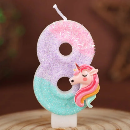 0-9 Number Cartoon Unicorn Digital Candles for Kids Birthday Party Festival Cake Decoration Atmosphere Props Fun Themed Candl