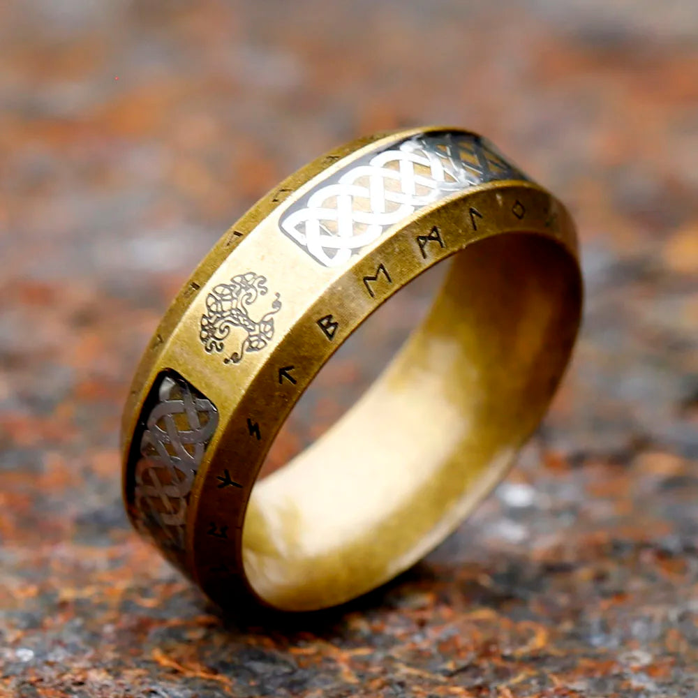 Special Design Stainless Steel Viking Ring Runes Tree of Life Ring For Men Vintage Celtic Knot Rune Vintage Jewelry