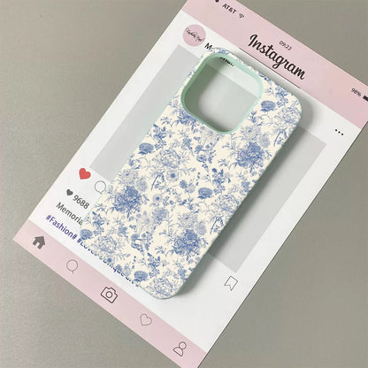 Vintage Floral Phone Case for iPhone 17 16 15 14 Plus 13 12 11 Pro Max Retro Blue Flower Pattern Shockproof TPU Protective Co