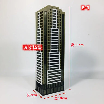 Diorama 1:300 Scale Architectural Model City Skyscraper Building Scene Display Model Railway Train Assembled Layout - B-1