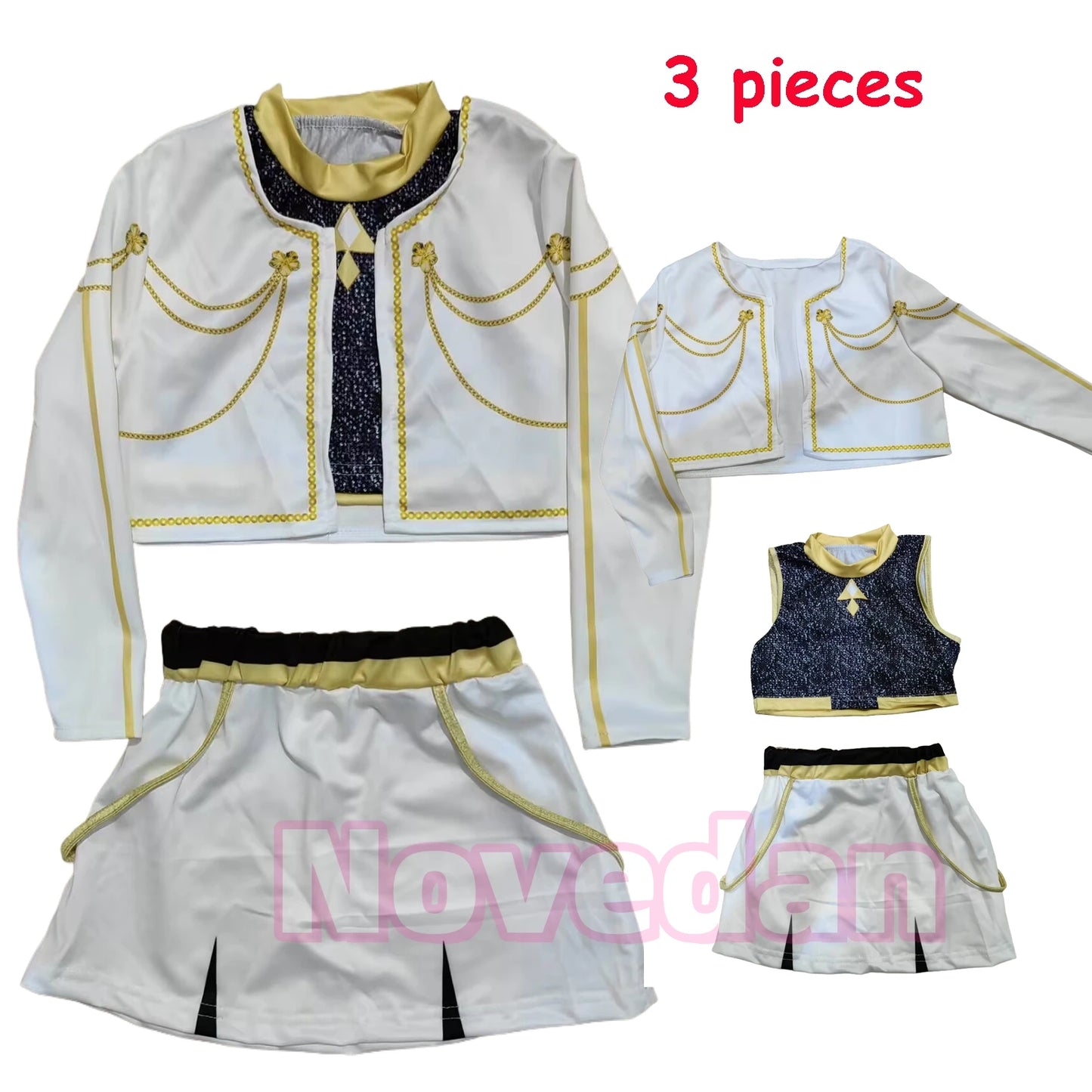 Kids Anime Cosplay Girl Costume Group Idol Singer Performance Show Black Golden Costume Child Halloween Party Clolthes Outfit