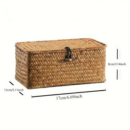 Woven Vintage Storage Rack Basket Boho Pastoral Home Decor Covered Storage Box Desktop Miscellaneous Storage Box Pastoral Bas