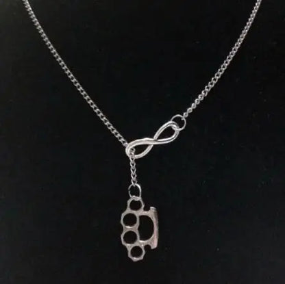 Fashion Vintage Double Brass Knuckle Dusters Pendant Adjustable Cross Lariat Necklace For Women Men Goth Jewelry - AS  PICTUR