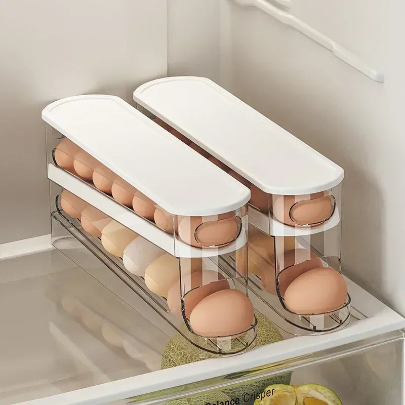 Bilayer Fridge Egg Storage Box Automatic Rolling Eggs Holder Rack Ladder Style Refrigerator Eggs Dispenser Egg Organizer Hold
