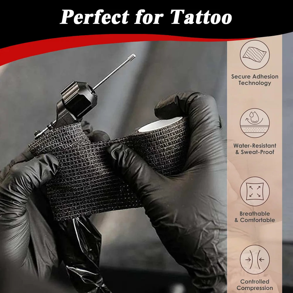 48/24/12/6/3PCS Black Tattoo Grip Bandage Cover Wraps Tapes Self-adhesive Elastic Bandage for Tattoo Machine Tattoo Accessori