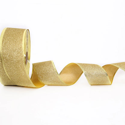 200cm*6.3cm Glitter Decorative Ribbons Red Silver Gold Ribbon With Iron Wire Christmas Decoration Ribbons for Crafts Bows - g