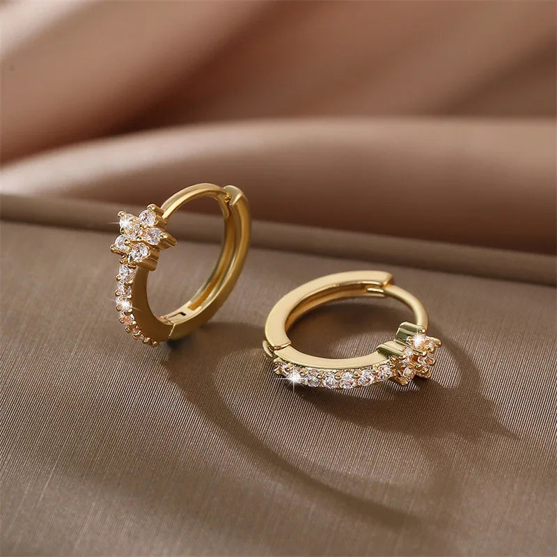 Fashion Stainless Steel Zircon Star Hoops Earrings For Women Vintage Crystal Zirconia Circle Earrings Punk Unisex Rock Jewelr