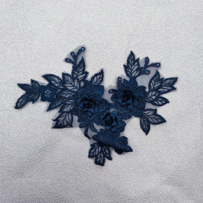 Lace Applique Sew on Patch Fabric 1Pair Embroidery Flower Exquisite Trim Patches Crafts Stickers Bag Gown Decoration