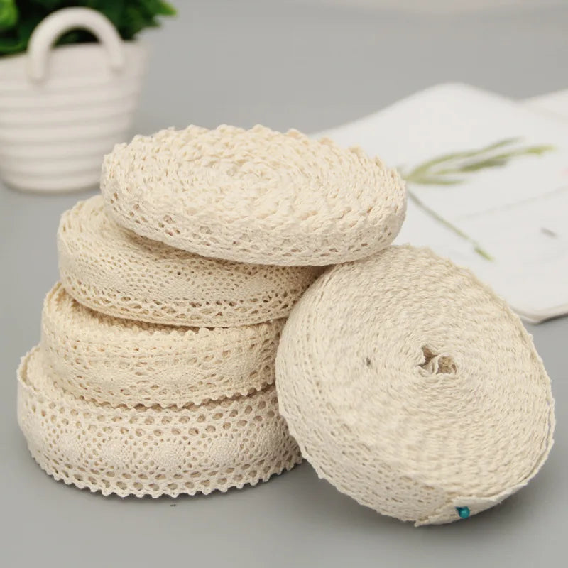 5Yards Cotton Lace Trim Ribbon Beige Sewing Trim Lace Ribbon Crochet Lace Fabric DIY Wedding Party Craft Gift Decor
