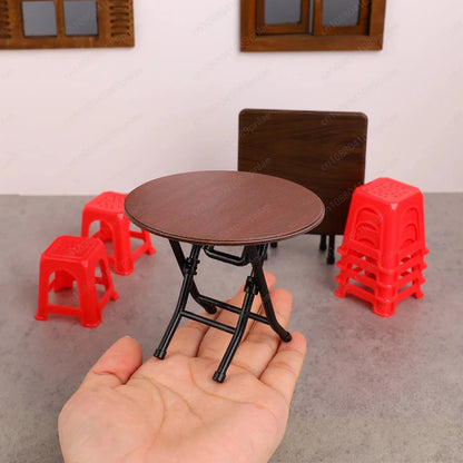 Miniature Vintage Table And Chair Set Guangdong Stool Simulation Model Accessories For Kids Pretend Play Dollhouse Mini Furni