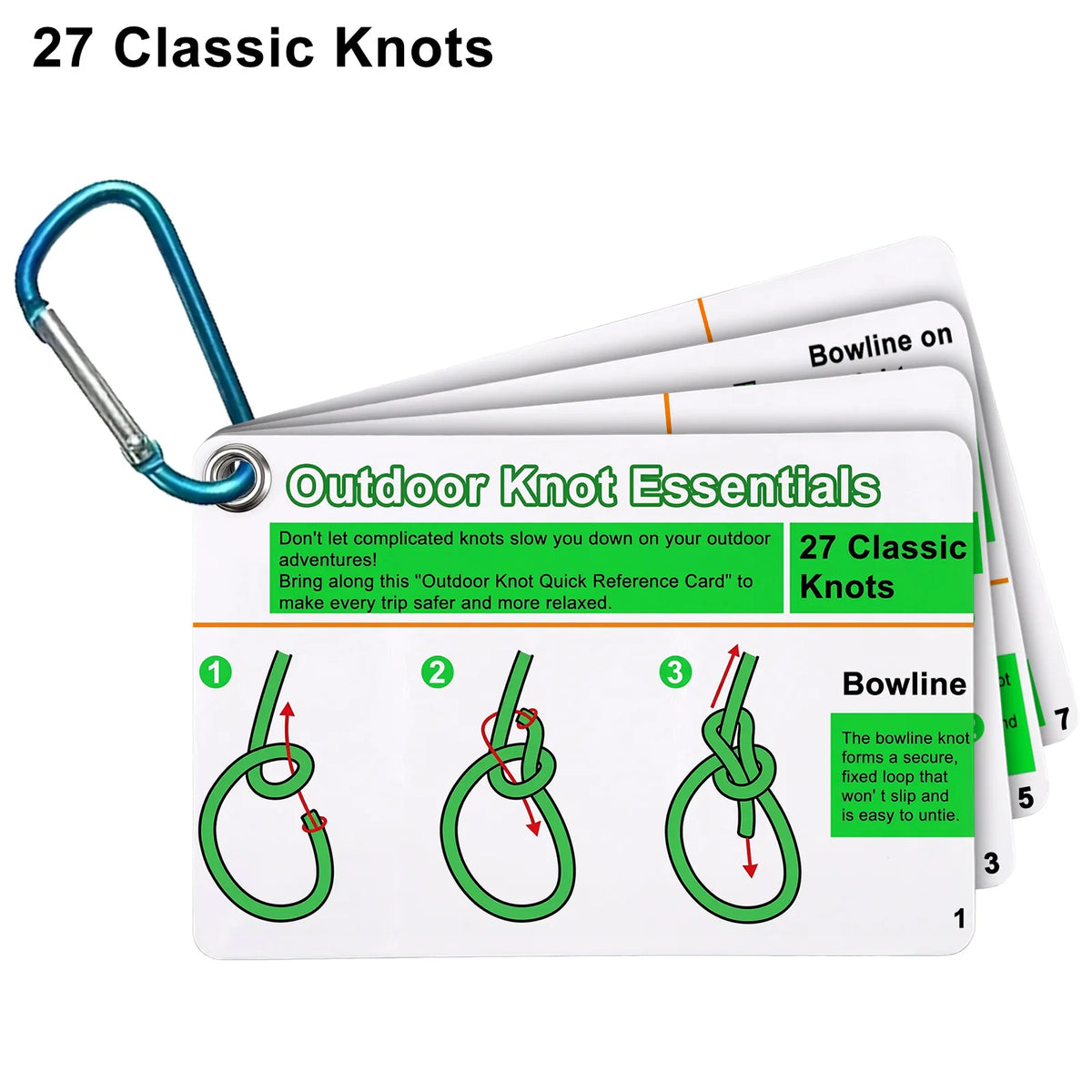 Rock Climbing Knot Cards Includes 27 Rope Knots,with Mini Carabiner to Clipping,Waterproof Knot Tying Cards Ultimate Knot Gui