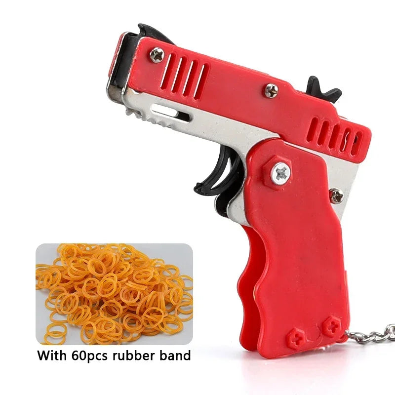 1PCS Keychain Gun 60 Rubber Bands Rubber Band Gun Shooting Pistol Alloy Kid Outdoor Party Metal Gun Gift Boyfriend Gift Funny