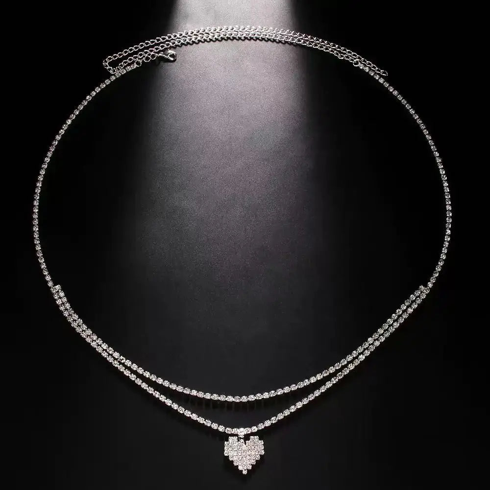 Luxury Rhinestone Double Chain Water Drop Waist Chains Body Jewelry for Women Crystal Body Belly Chain Body Decoration Access