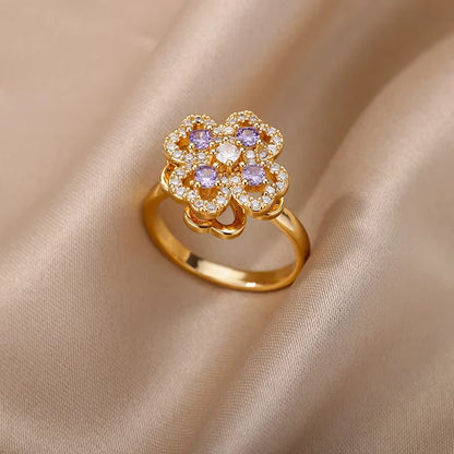 Stainless Steel Zircon Geometric Rings For Women Luxury Evil Eye Gold Color Adjustable Trendy Wedding Aesthetic Jewerly Gift 