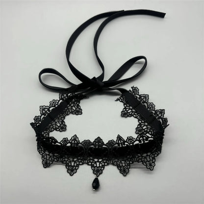 2026 New Sexy Lace Flower Necklace for Women Gothic Punk Velvet Collar Choker Black Waterdrop Pendent Necklace Strap Bow Jewe