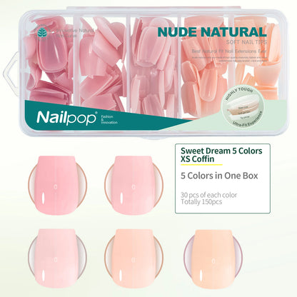 Nailpop 3-IN-1 Nude Natural Soft Nail Tips Set 140PCS Skin Tones Press on Nails Ultra-Fit Gel Nail Extensions Easy Manicure D