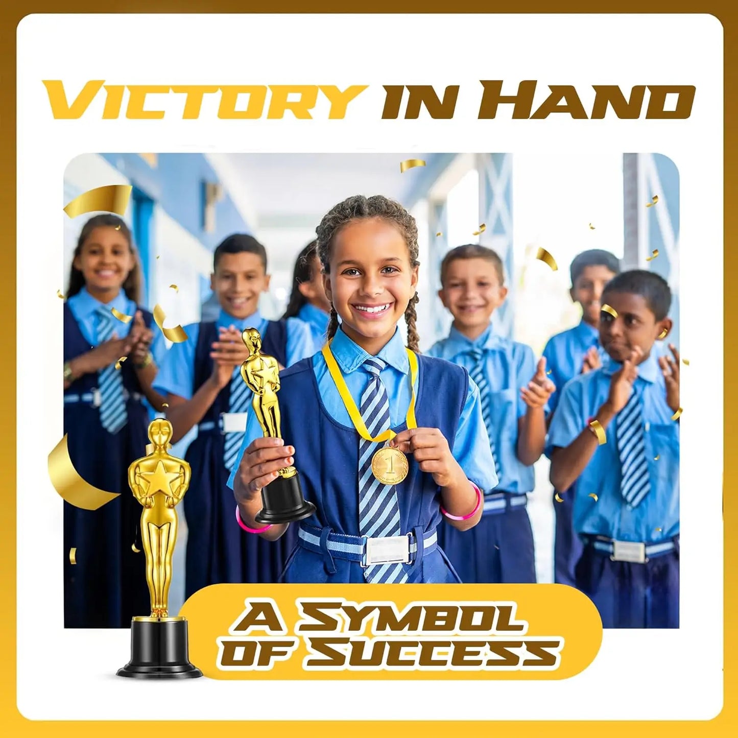 Gold Trophy Award Mini Trophies Bulk- (Pack of 6/12/24/36) 4-7 Inch Tall Plastic Golden Statue Award, Party Themed Decoration