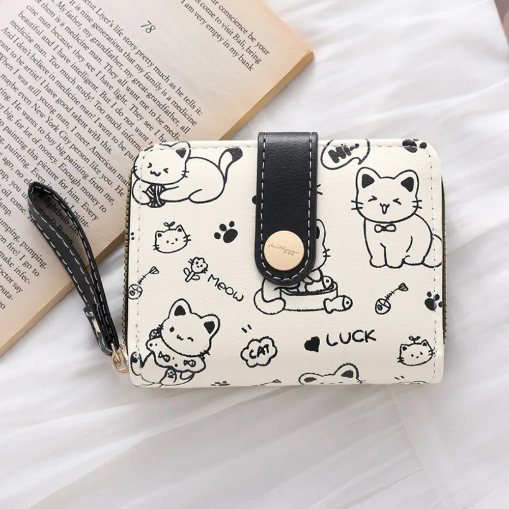 Cute Cat Coin Purse Women Fashion Short Wallet PU Leather Large Capacity Wallet Lightweight ID Card Holder Travel Cash Coin B